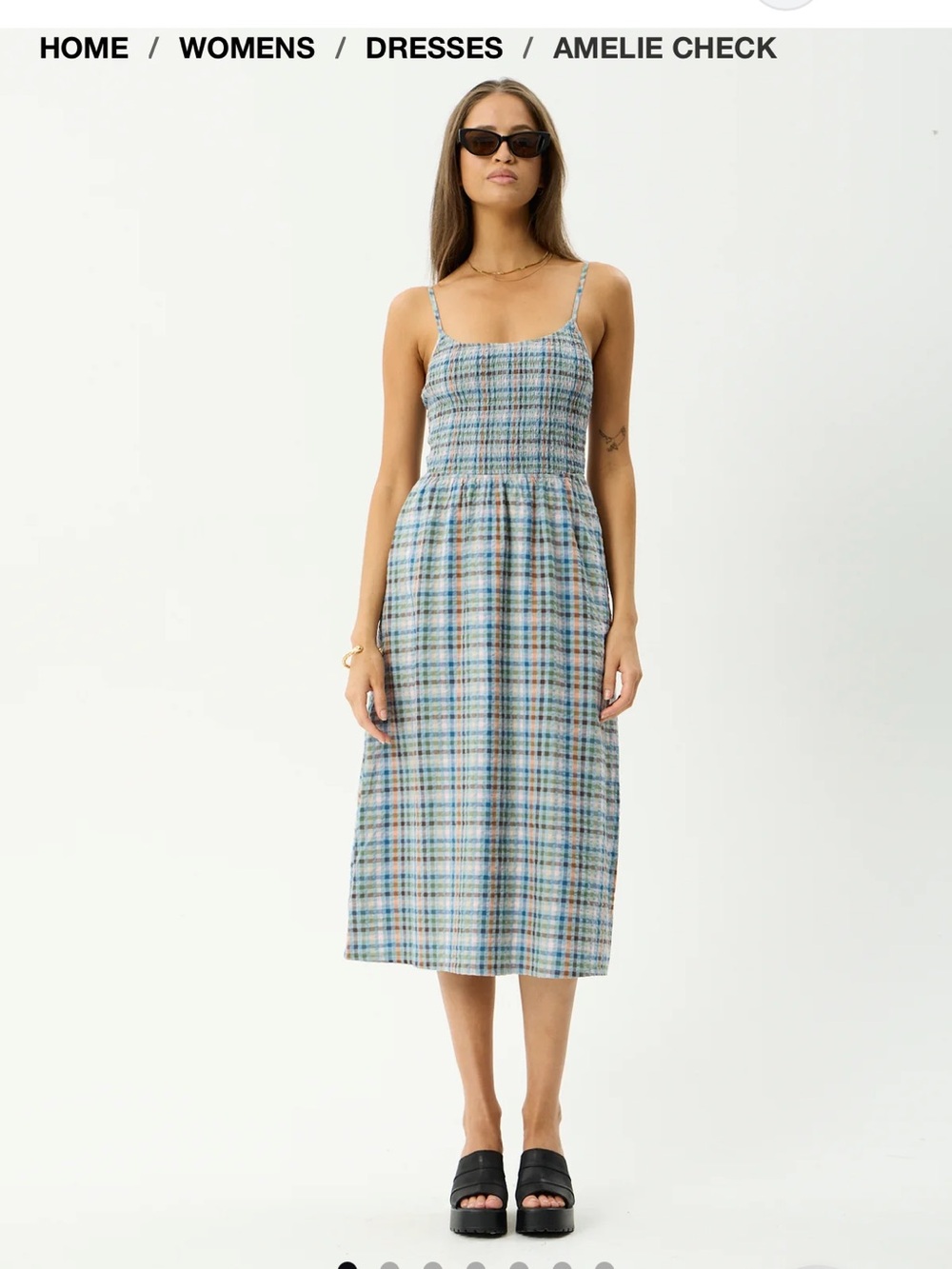 Afends Amelie Check Midi Dress - Blue Multi Plaid